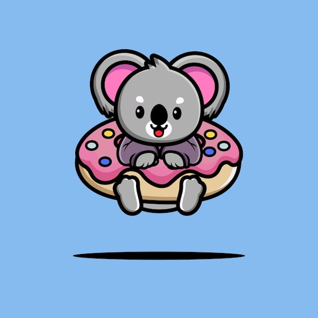 Lindo koala abrazo dibujos animados de donut grande