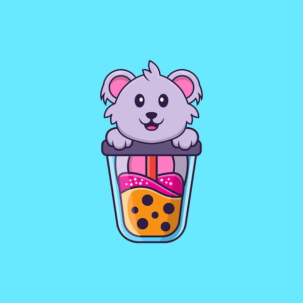 Lindo koala bebiendo té con leche boba concepto de dibujos animados de animales aislado