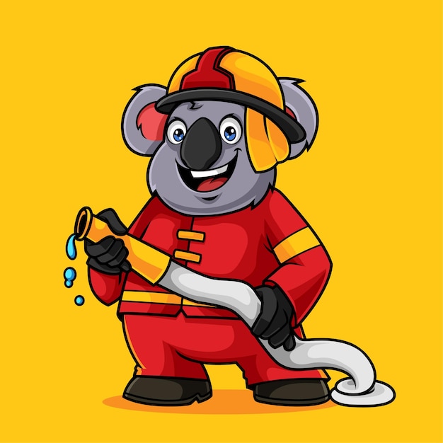 Lindo koala bombero mascota vector ilustración