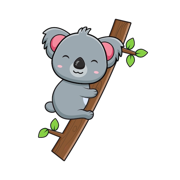 El lindo koala colgando en un árbol Ilustración de clip art de dibujos animados