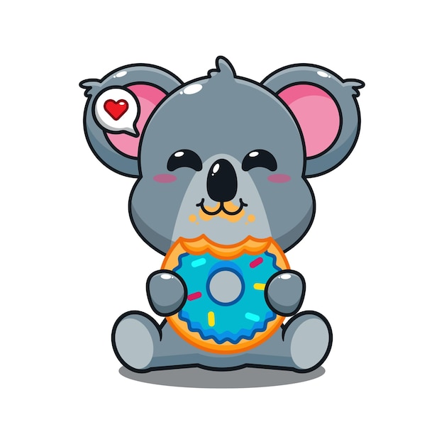 lindo koala comiendo donut dibujos animados vector ilustración