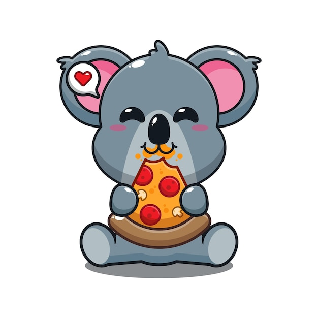 lindo koala comiendo pizza dibujos animados vector ilustración