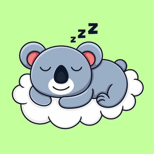 Vector un lindo koala de dibujos animados durmiendo en una nube