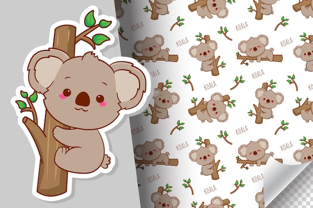 Lindo koala dibujos animados de patrones sin fisuras adorable personaje animal pegatina diseño de tela
