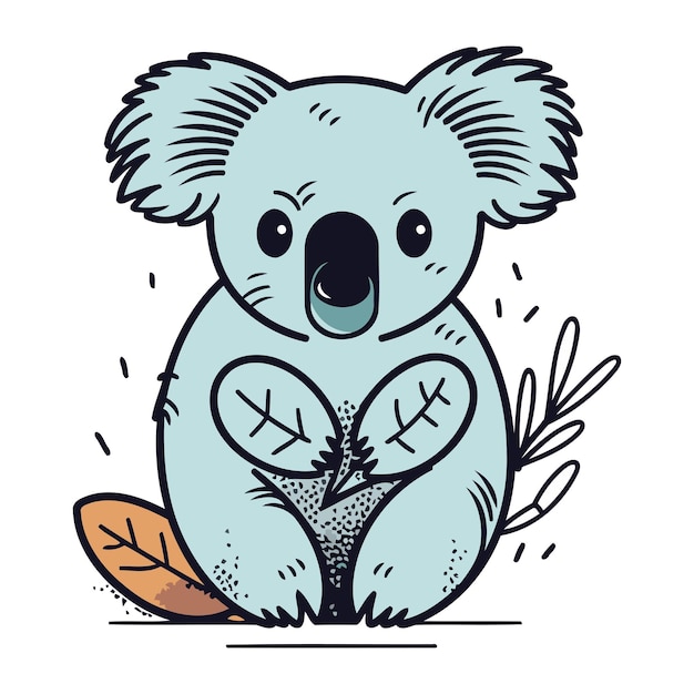 Vector un lindo koala de dibujos animados con una rama de eucalipto