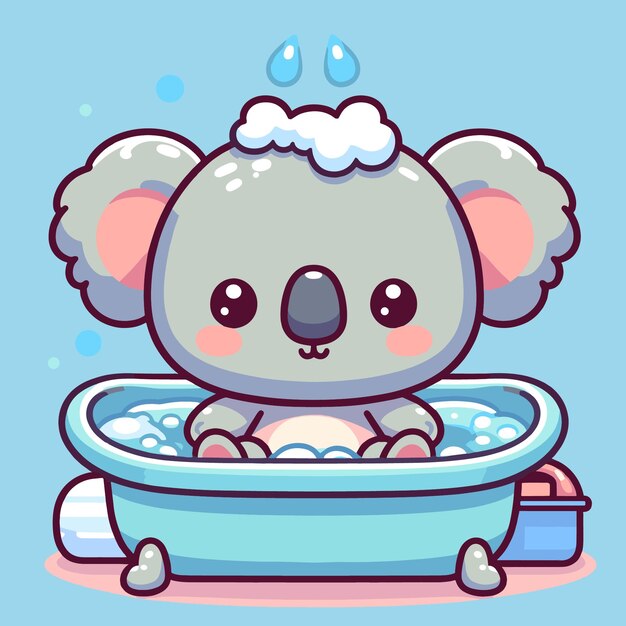 Vector el lindo koala disfruta de un refrescante baño