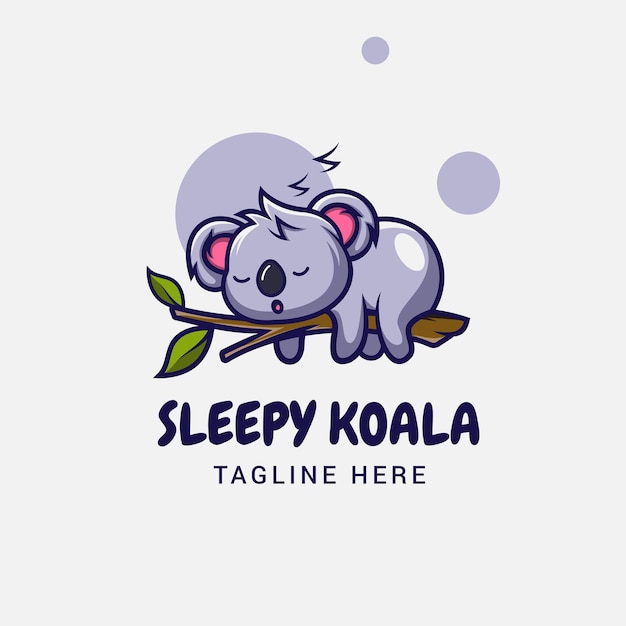 Lindo koala durmiendo en el diseño de ilustración de logotipo de vector premium de dibujos animados de rama de árbol