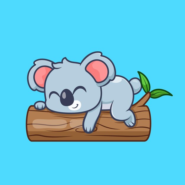 El lindo Koala durmiendo en la rama del árbol Ilustración del icono vectorial de dibujos animados La naturaleza animal aislada plana