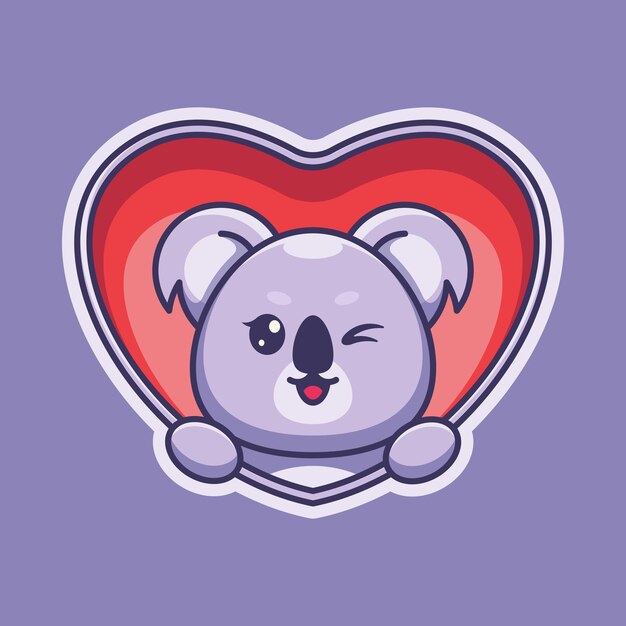 Vector lindo koala emergente de dibujos animados de corazón