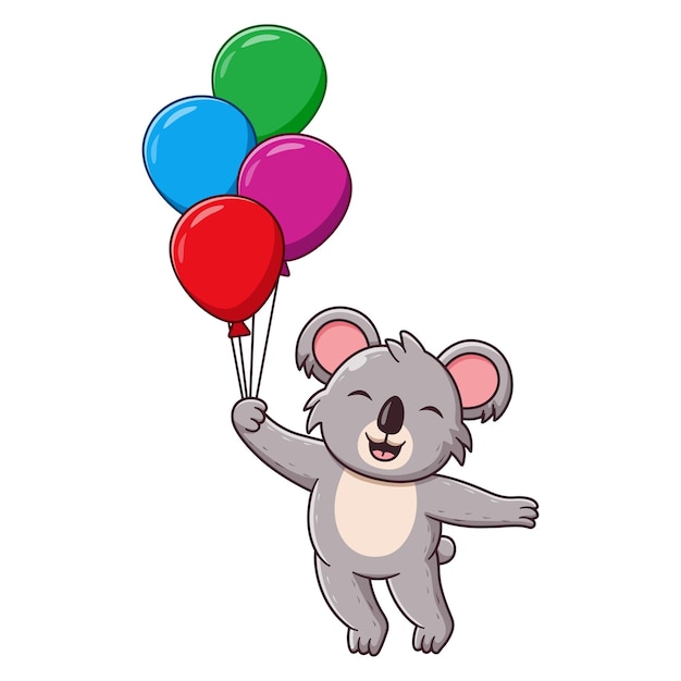Lindo Koala Flotando Con Dibujos Animados De Globos. Concepto de icono de animales