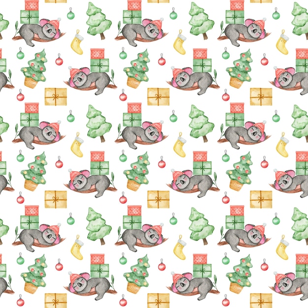 Vector lindo koala fondo navidad animales patrón