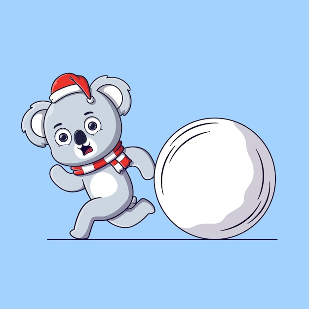 Vector lindo koala huyendo de una gran bola de nieve