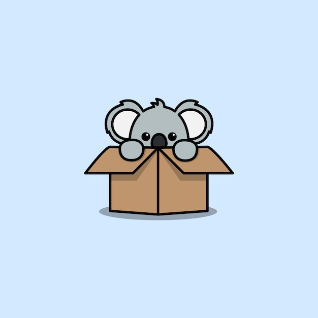 Lindo koala en el icono de caja de dibujos animados