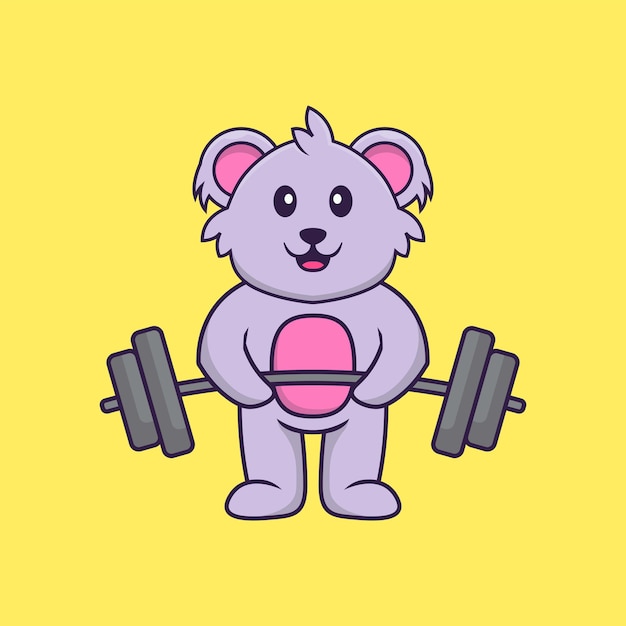 Lindo koala levanta la barra. Concepto de dibujos animados de animales aislado. Estilo de dibujos animados plana