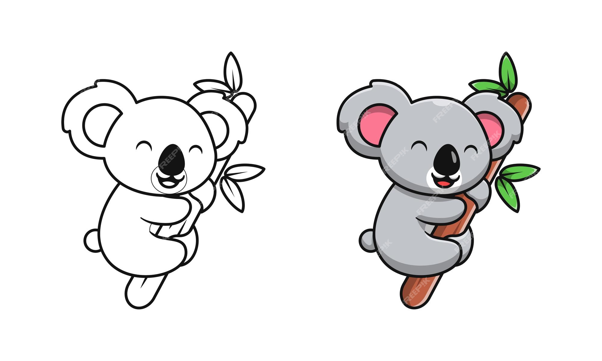 Lindo koala en madera páginas para colorear de dibujos animados para niños  | Vector Premium