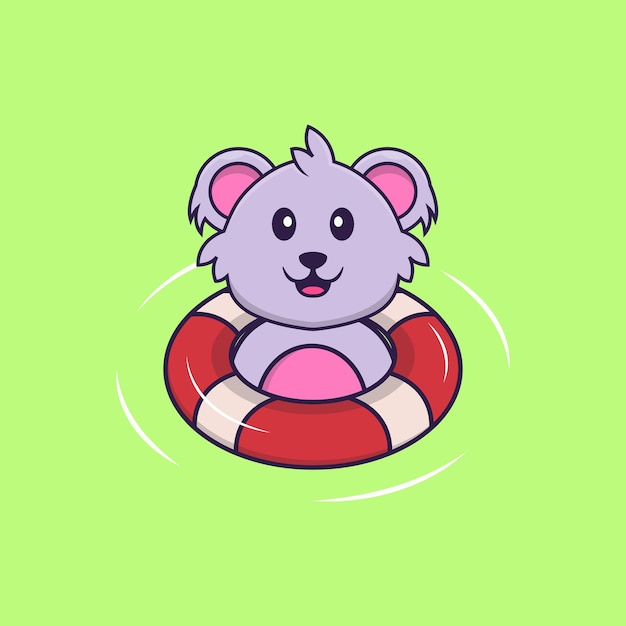 Vector lindo koala está nadando con una boya. concepto de dibujos animados de animales aislado. estilo de dibujos animados plana