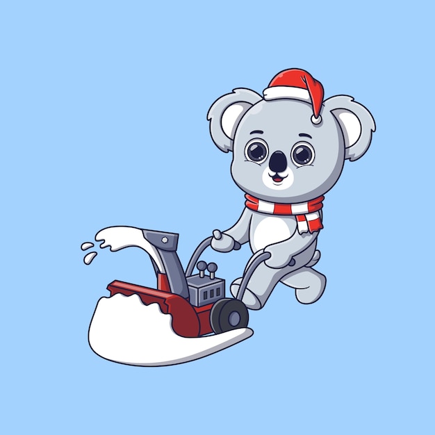 Vector lindo koala quitando nieve con quitanieves