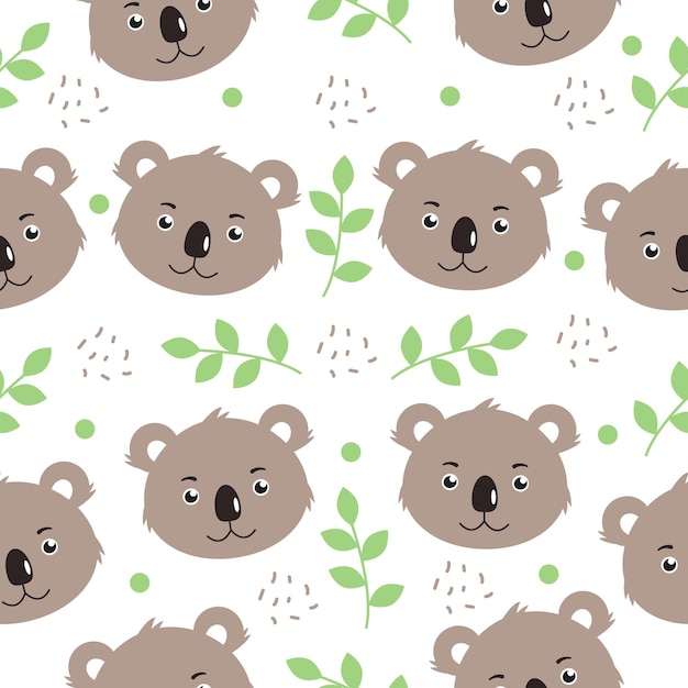 Lindo koala con ramas verdes y puntos Patrones sin fisuras