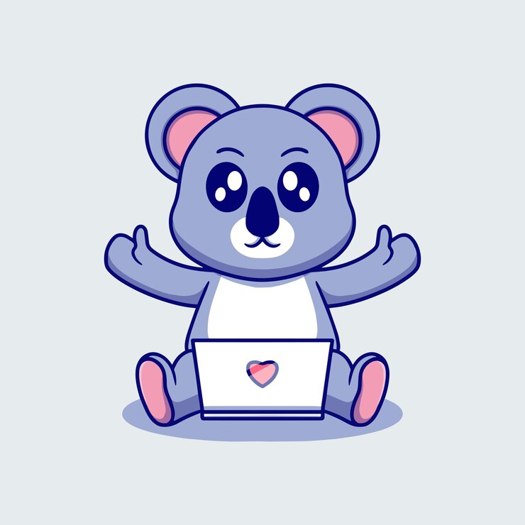 Vector lindo koala con regalo de ilustración de icono de dibujos animados de computadora portátil