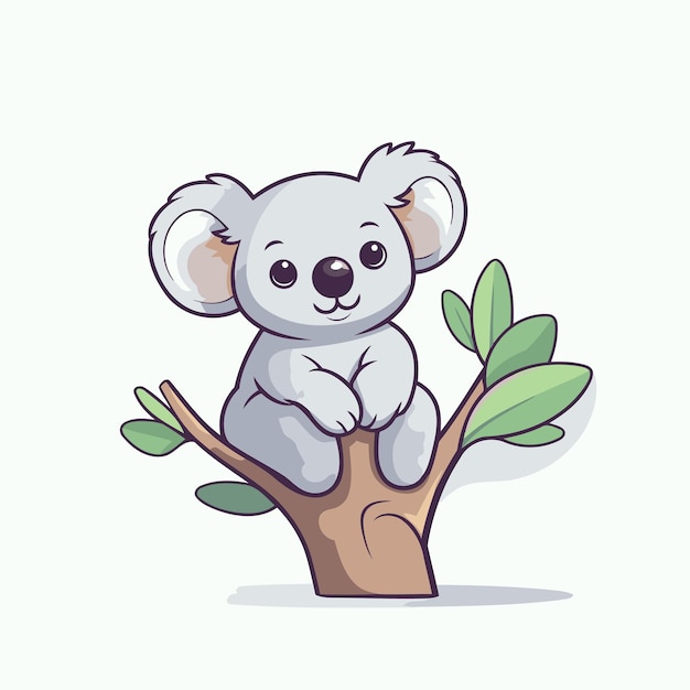 El lindo koala sentado en una rama del árbol Ilustración vectorial