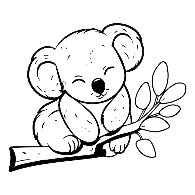 El lindo koala sentado en una rama del árbol Ilustración vectorial