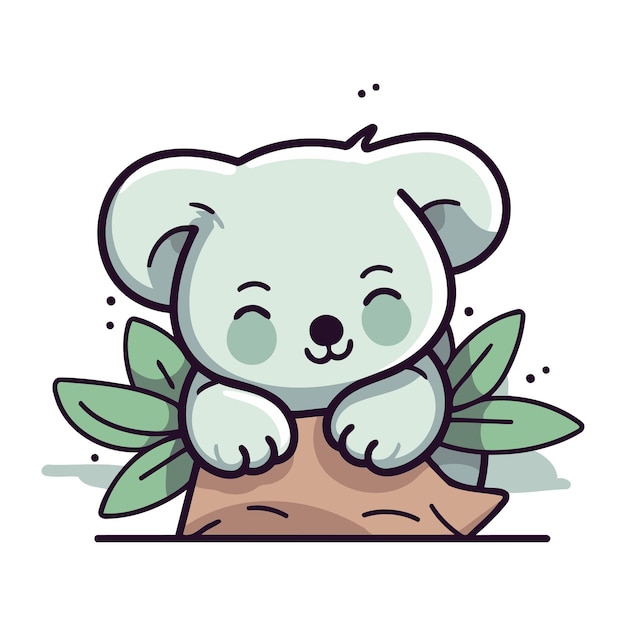 Vector el lindo koala sentado en una roca con hojas ilustración vectorial