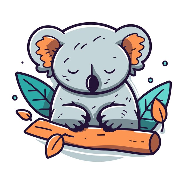 Vector lindo koala sentado en un tronco ilustración vectorial en estilo de dibujos animados