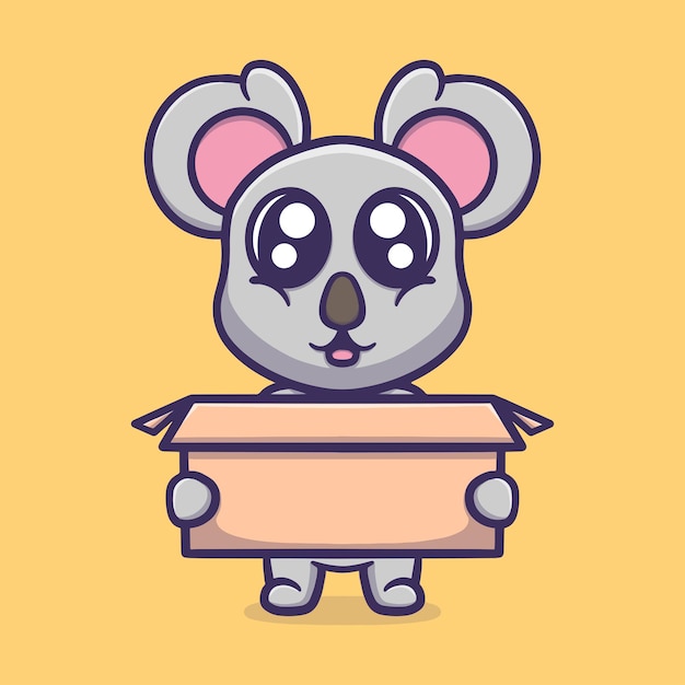 Vector lindo koala sosteniendo cartón en su mano ilustración de icono de vector de dibujos animados