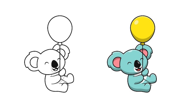Lindo koala sosteniendo globos de dibujos animados para colorear páginas para niños