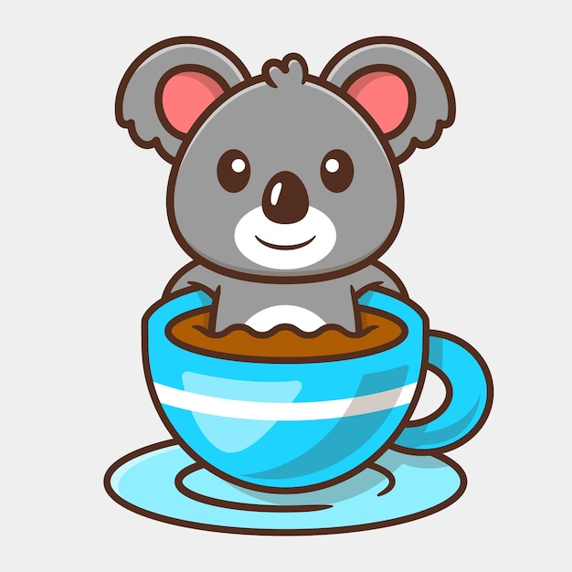 Lindo koala en una taza de café ilustración de dibujos animados vectoriales