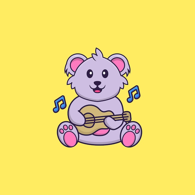 Lindo koala tocando la guitarra. Concepto de dibujos animados de animales aislado.