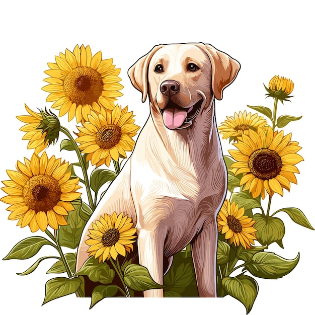 El lindo Labrador Retriever perro de dibujos animados de estilo vectorial de fondo blanco