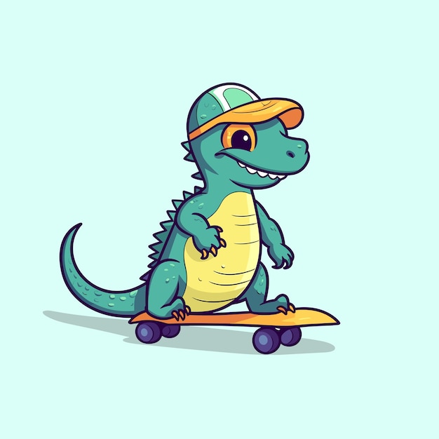un lindo lagarto montando en patineta, un deporte de verano, una ilustración vectorial.