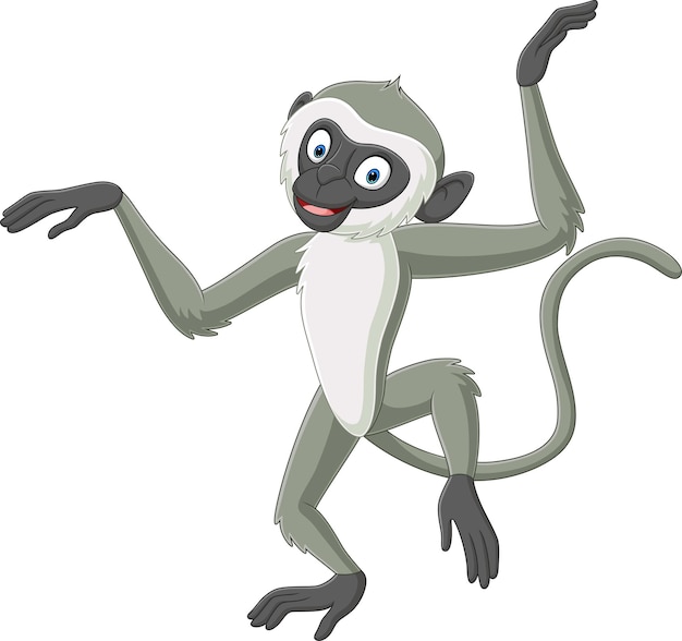 Lindo, langur, mono, caricatura, bailando