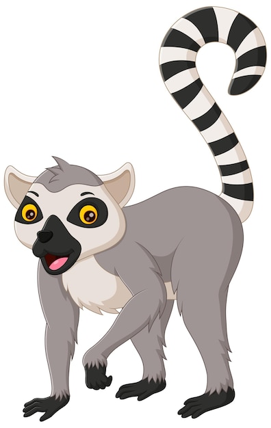 Lindo, lemur, caricatura, aislado, blanco, plano de fondo, vector, ilustración