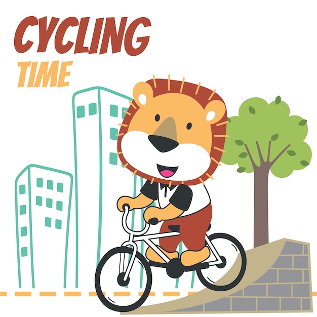 Lindo león andando en bicicleta Gráfico infantil de moda Ilustración vectorial Diseño de camisetas para niños Elementos de diseño para niños