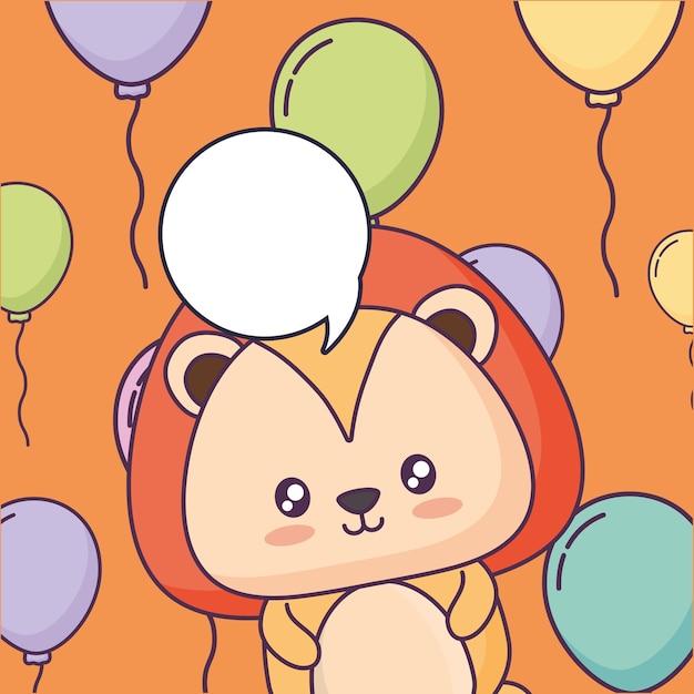lindo león celebrando el personaje kawaii fiesta