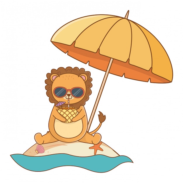 Lindo león disfrutando de dibujos animados de horario de verano