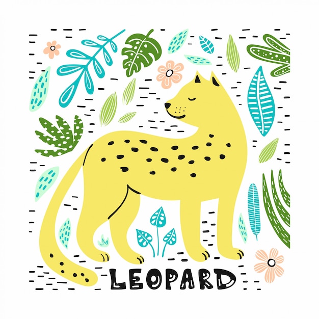 Lindo leopardo con ilustración dibujado a mano