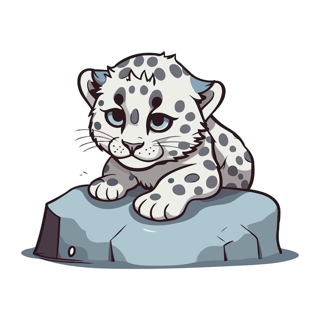 Vector lindo leopardo de nieve de dibujos animados en una roca ilustración vectorial