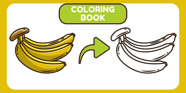 Lindo libro de colorear de doodle de dibujos animados dibujados a mano de plátano para niños