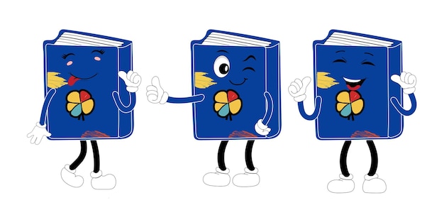 Lindo libro de dibujos animados conjunto de personajes con diferentes emociones y en acción Colección de caricaturas retro