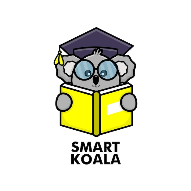 lindo libro de lectura de koala con anteojos y gorro de graduación