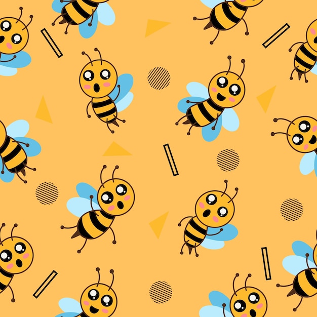 Lindo lindo abejita animal de patrones sin fisuras objeto negro fondo de pantalla con diseño naranja