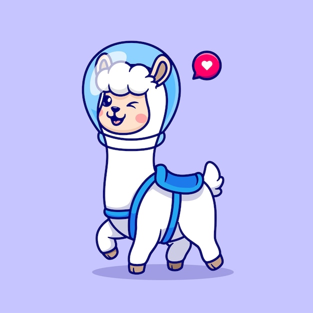 Lindo Llama Astronauta Dibujos Animados Vector Icono Ilustración Animal Tecnología Icono Concepto