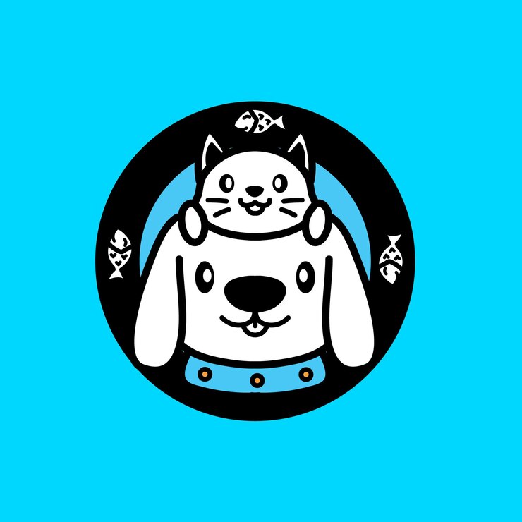 lindo logo gato en perro sombrero dibujos animados vector ilustración
