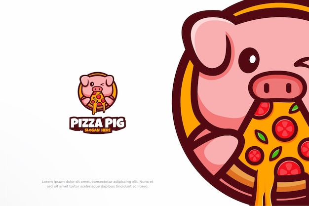 Vector lindo logo pizza cerdo mascota animal ilustración vectorial