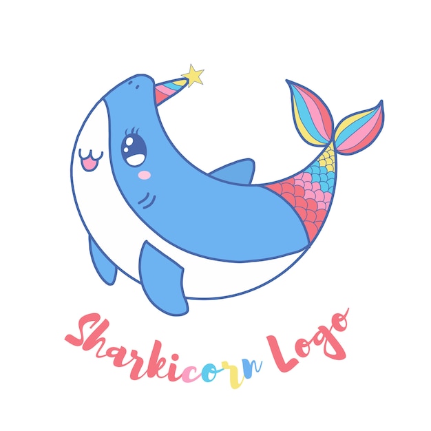Lindo logo de tiburón unicornio para niño