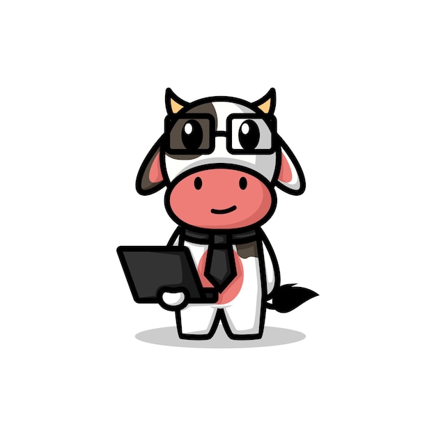 Lindo logo vaca mascota personaje vector ilustración