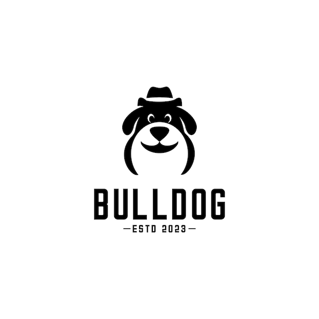 un lindo logotipo de bulldog con un sombrero de vaquero